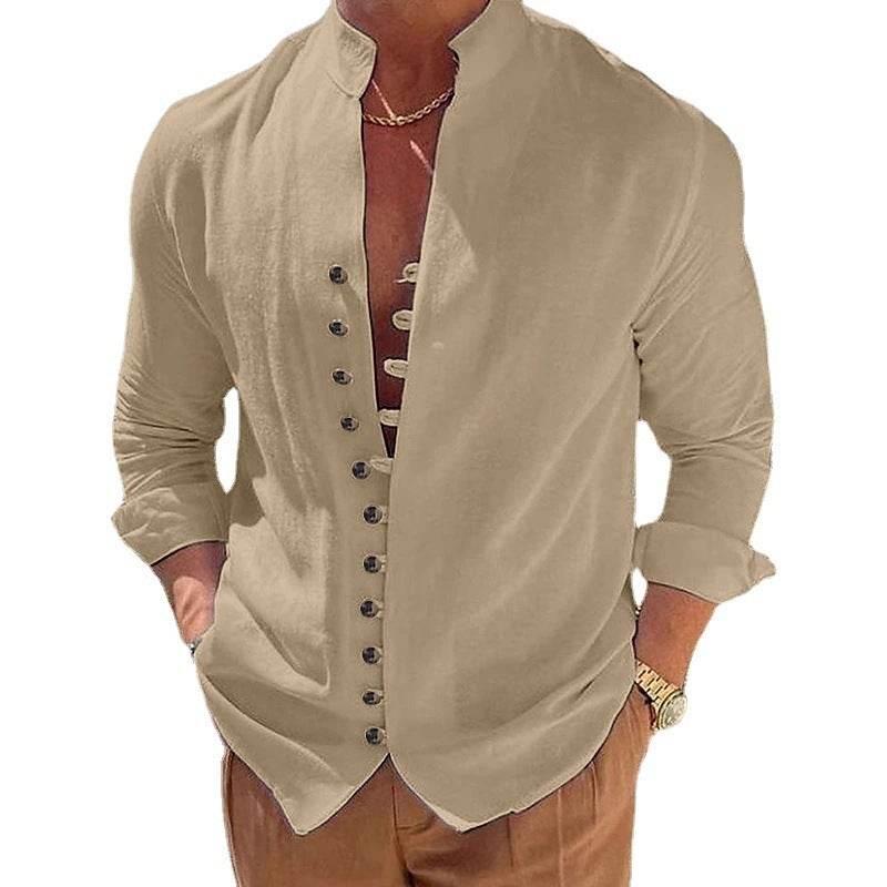 Cotton And Linen Casual Loose Long Sleeve Shirt men - Velora
