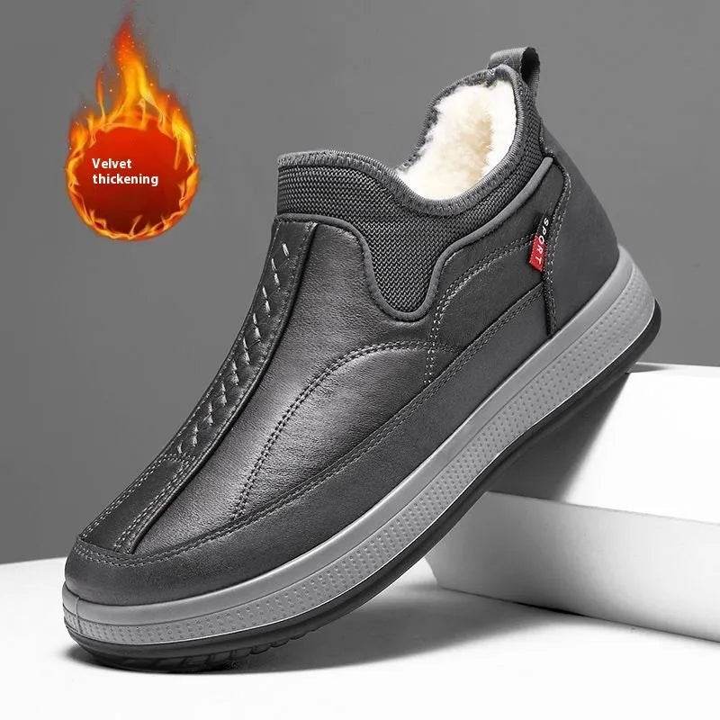 Winter Warm Fleece Snow Boots Round-toed Platform Ankle Boot Fashion Simple Non-slip Flat Cotton Shoes Men - Velora