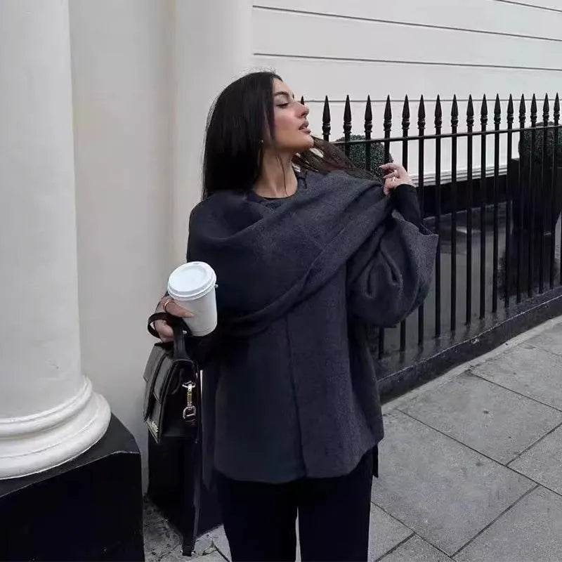 Women Solid Fashionable Cozy Scarf Winter Coat Jacket - Velora