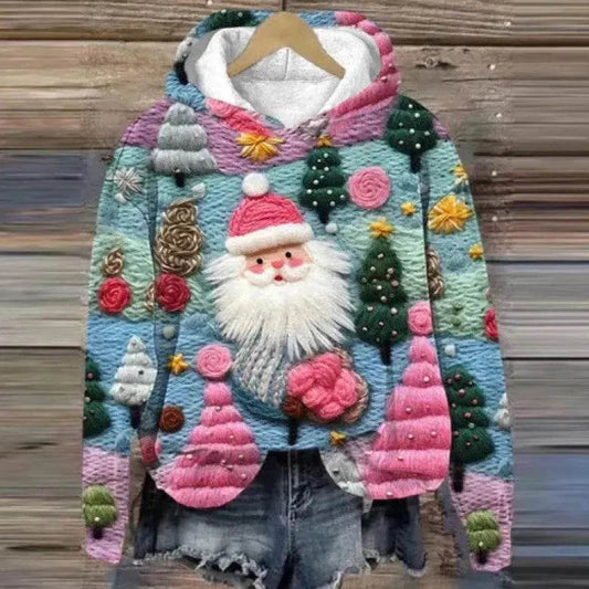 Print Christmas Holiday Casual Hoodie Sweater Pullover - Velora