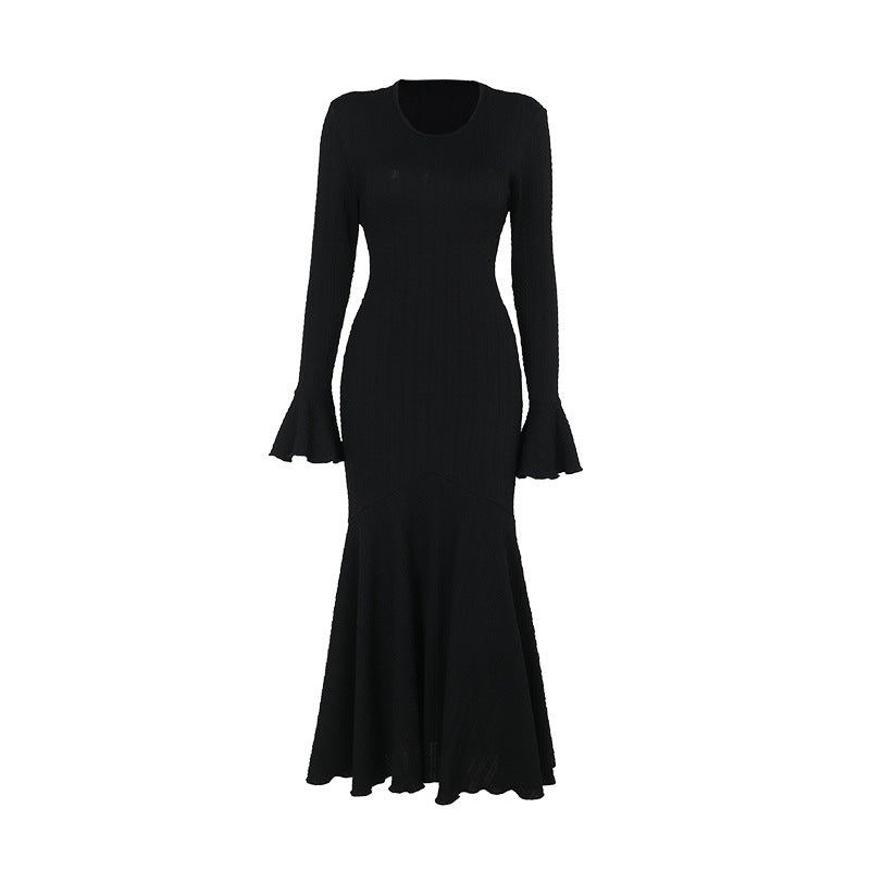 Fashion Ruffles Hem Long Sleeve Dress Women