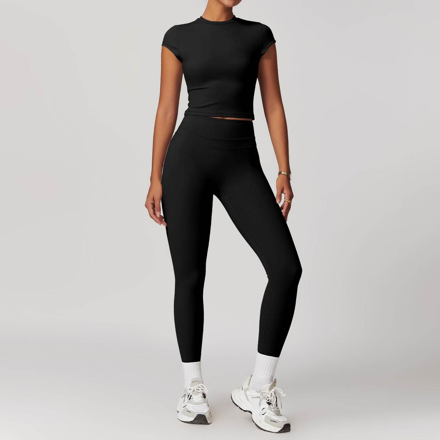 2pcs Nude feel short sleeve Workout Clothes for women Yoga Gym Clothes set - Velora