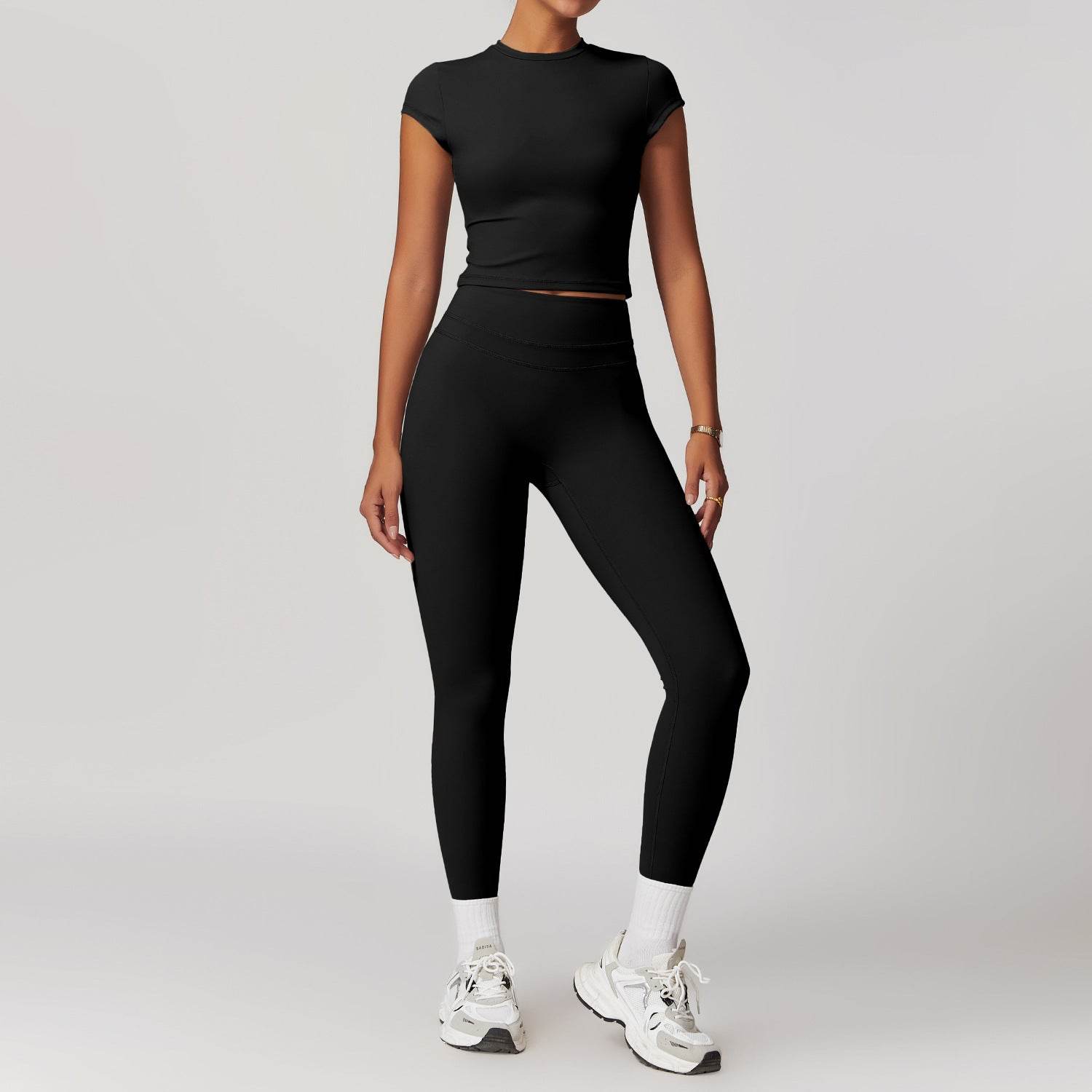 2pcs Nude feel short sleeve Workout Clothes for women Yoga Gym Clothes set - Velora