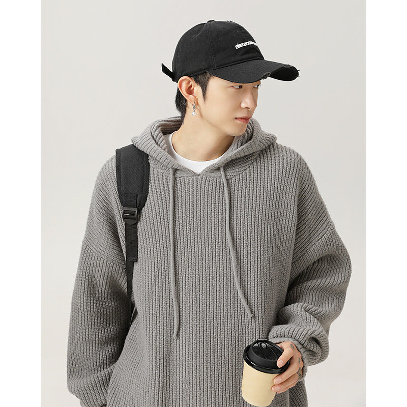 Japanese Loose Solid Color Hooded Sweater Idle Style Adjustable