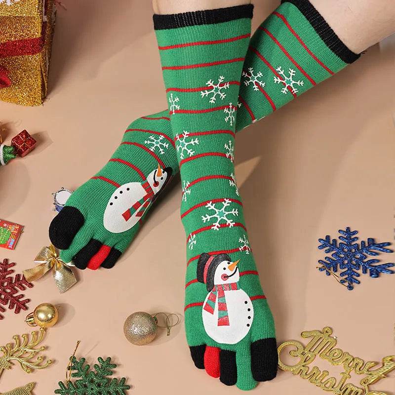 Cute Winter Christmas socks Five-finger Elastic absorbent Split-toe - Velora