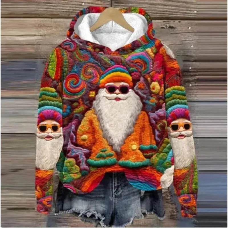 Print Christmas Holiday Casual Hoodie Sweater Pullover - Velora