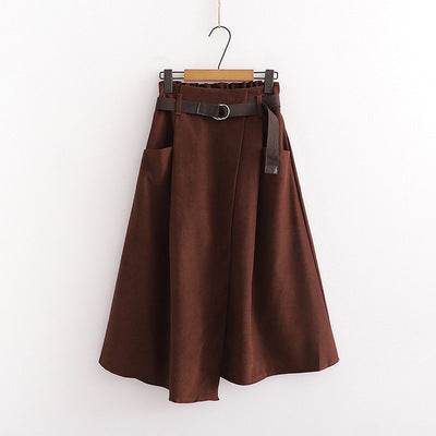 Solid Color Leisure Artistic Pocket High Waist Irregular flared Midi Skirt for work women - Velora