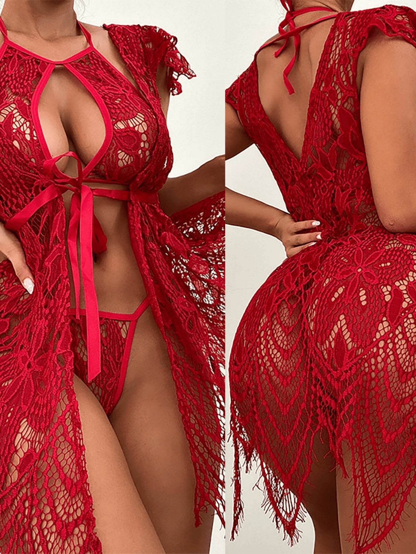 Sexy Lace Three-point Sexy Lingerie See-through Temptation Sexy Suit - Velora