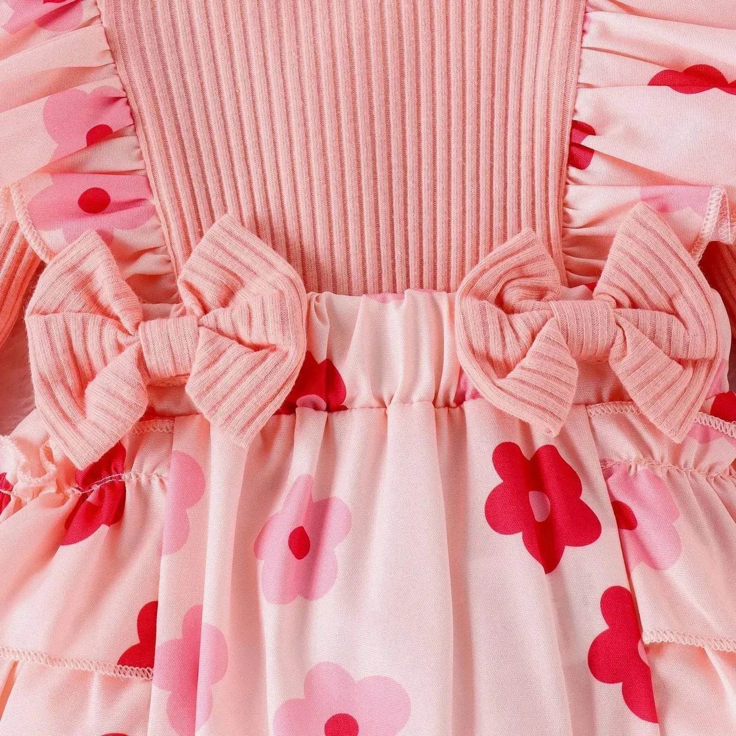 One-piece Romper Pants Bow Headdress Suit Baby girl casual pink romper with head bowtie - Velora