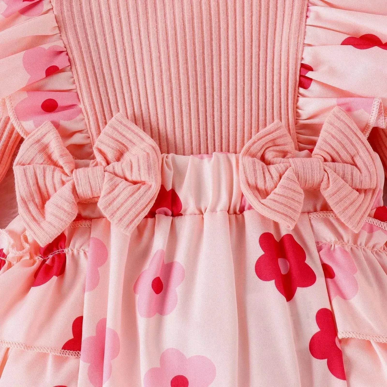 One-piece Romper Pants Bow Headdress Suit Baby girl casual pink romper with head bowtie - Velora