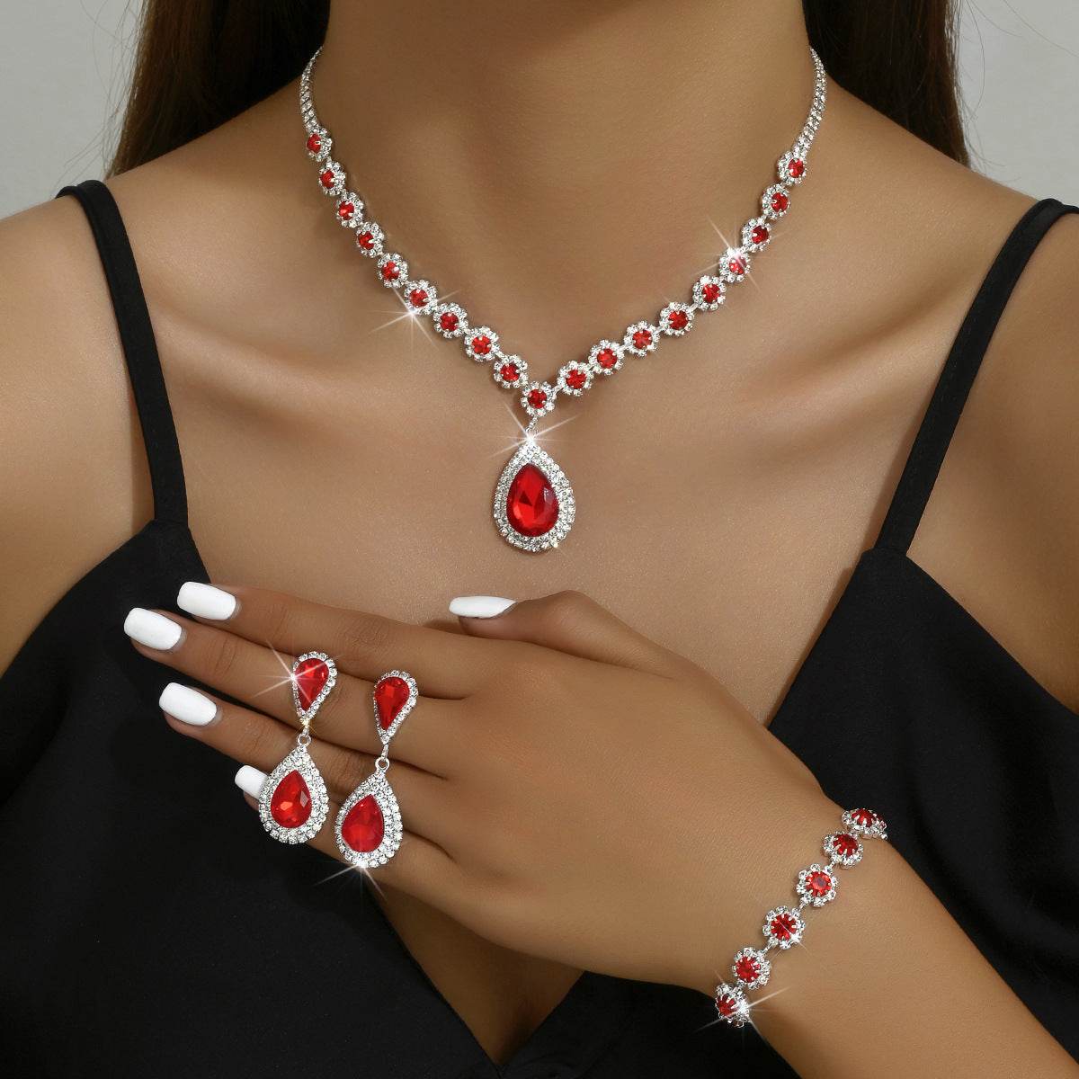 Fashion Jewelry Bridal Jewelry Suit Necklace Ear Stud Bracelet Three-piece Set - Velora