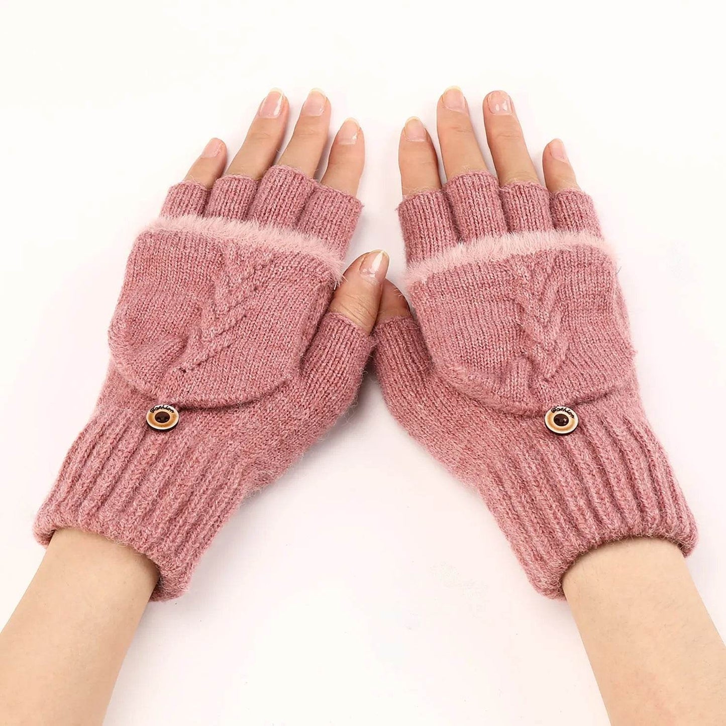 Wool Fingerless Gloves Women's Warm Fashionable Knitted Half Finger Oversleeves - Velora