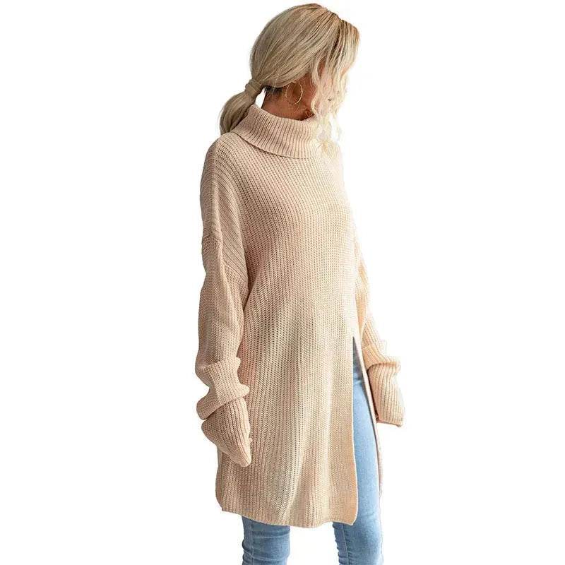 Fashion Split Turtleneck fleece Sweater Tunic Top - Velora