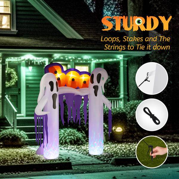 9.8ft White Ghost Arch 3 LED Lights And 2 Colorful Light Plates Halloween Inflatable Decoration - Velora