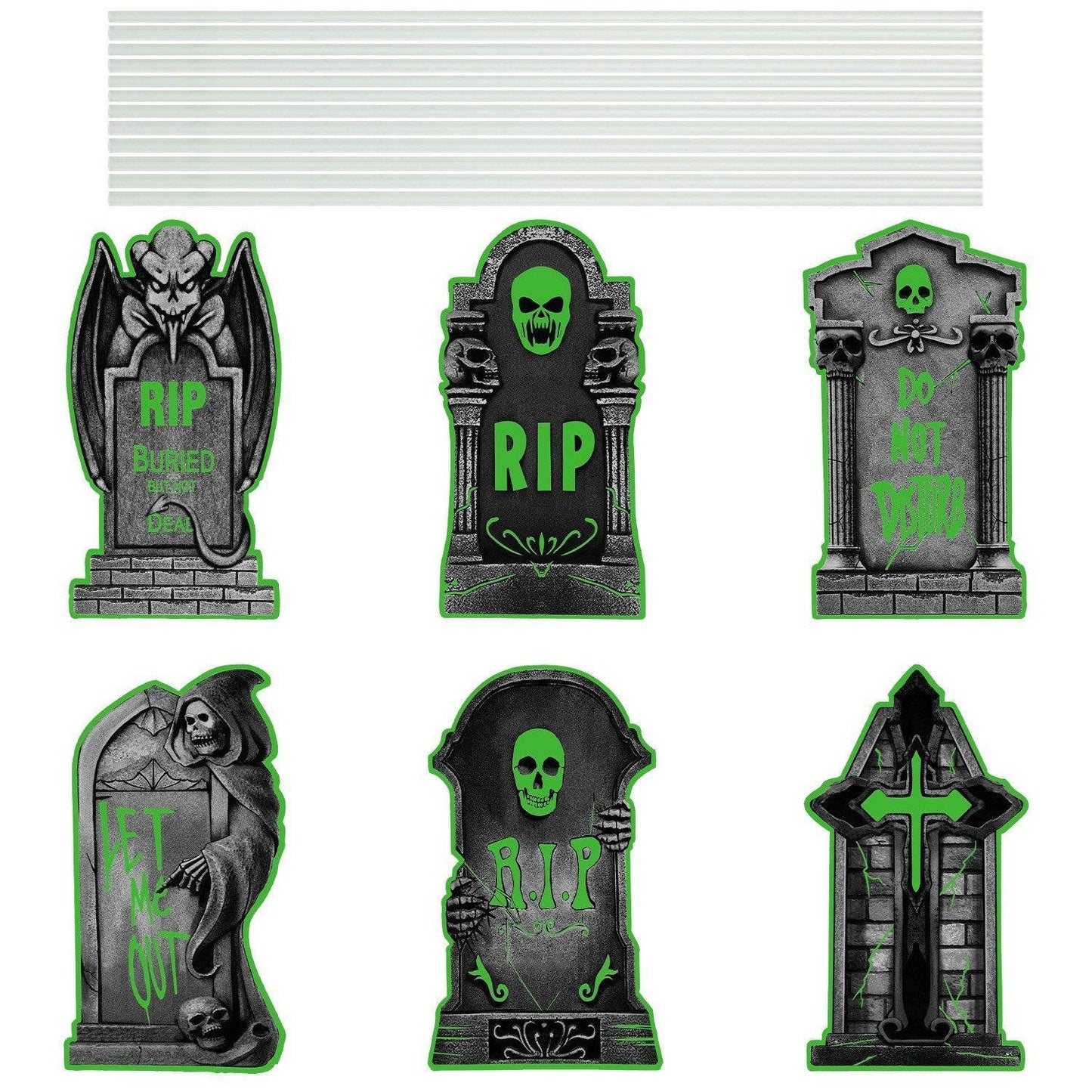 6Pcs Skull Or 6Pcs Tomb Or 5Pcs Black Cat Halloween Yard Sign Decorations Glow In The Dark For Haunted House Garden Yard And Scary Theme Party - Velora