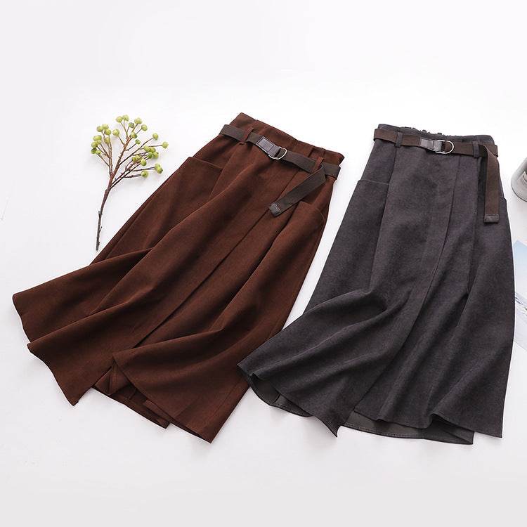 Solid Color Leisure Artistic Pocket High Waist Irregular flared Midi Skirt for work women - Velora