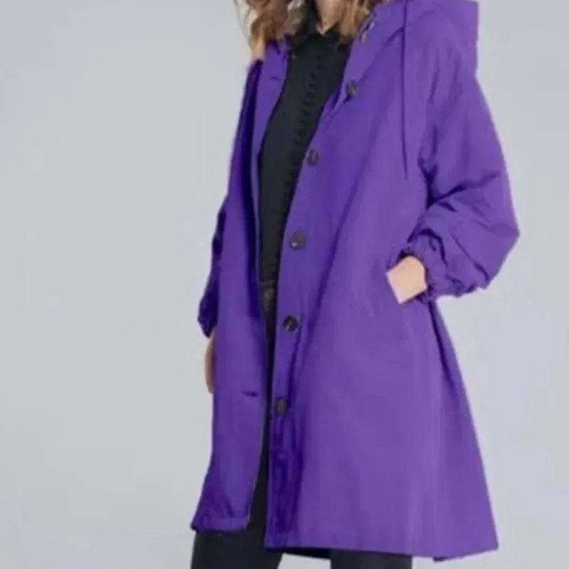 Women Casual Style Hoodie Windbreaker Mid-Length Long-Sleeved waist Jacket - Velora