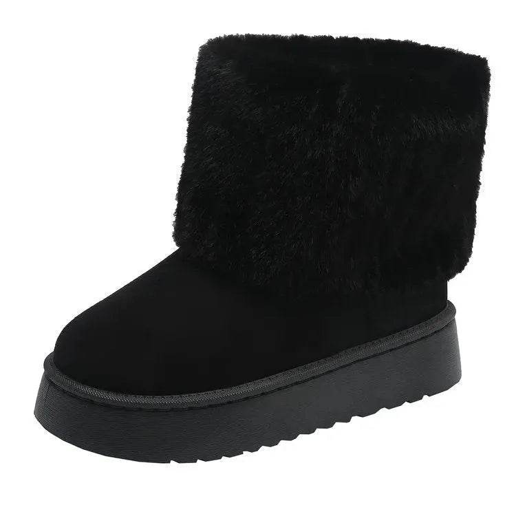 Thick-soled Plush Snow Boots Winter Warm Mid-tube Furry Cotton Shoes For Women Short Boot - Velora