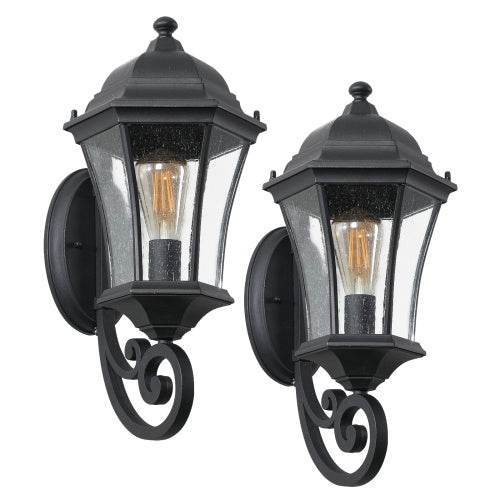 Outdoor Waterproof Glass Retro Wall Light Support Many Types Of Bulbs -2 Packs With Light Sensing - Velora
