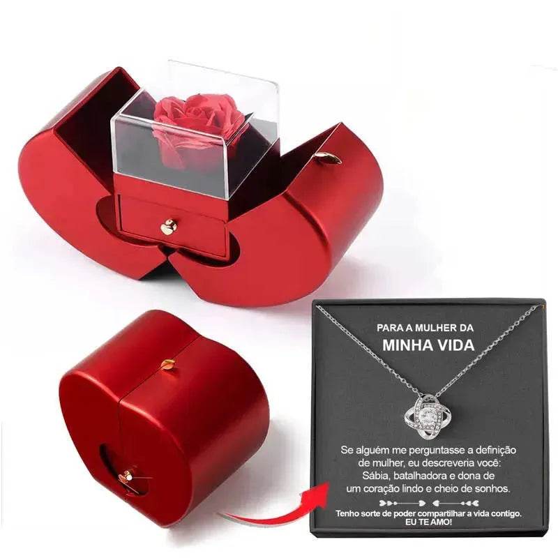 Fashion Jewelry Box Red Apple Christmas Gift Necklace Eternal Rose For Girl Mother's Day Valentine's Day Gifts With Artificial Flower Rose Flower Jewelry Box - Velora