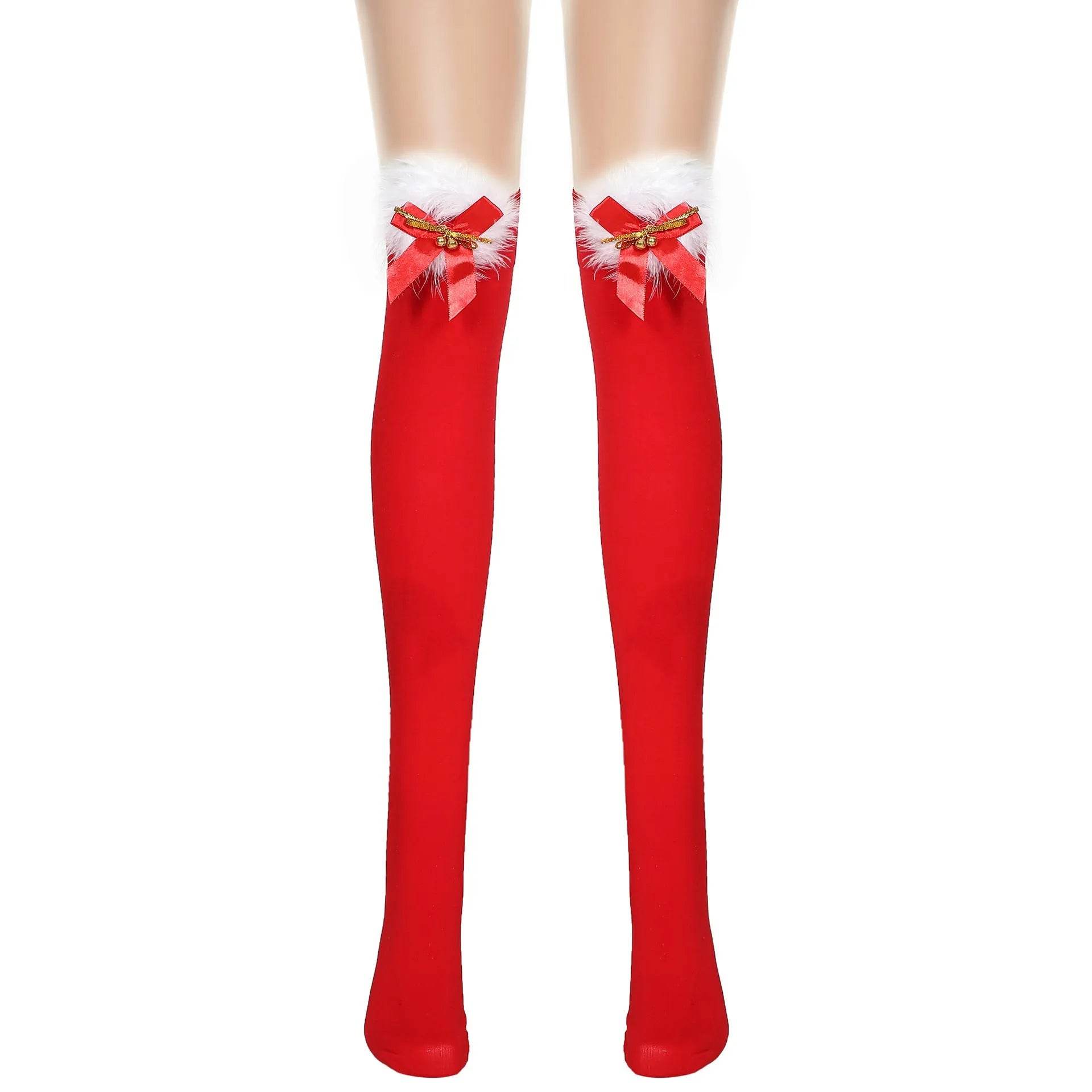 Thickened Women's Red Long Bow Christmas Stockings - Velora
