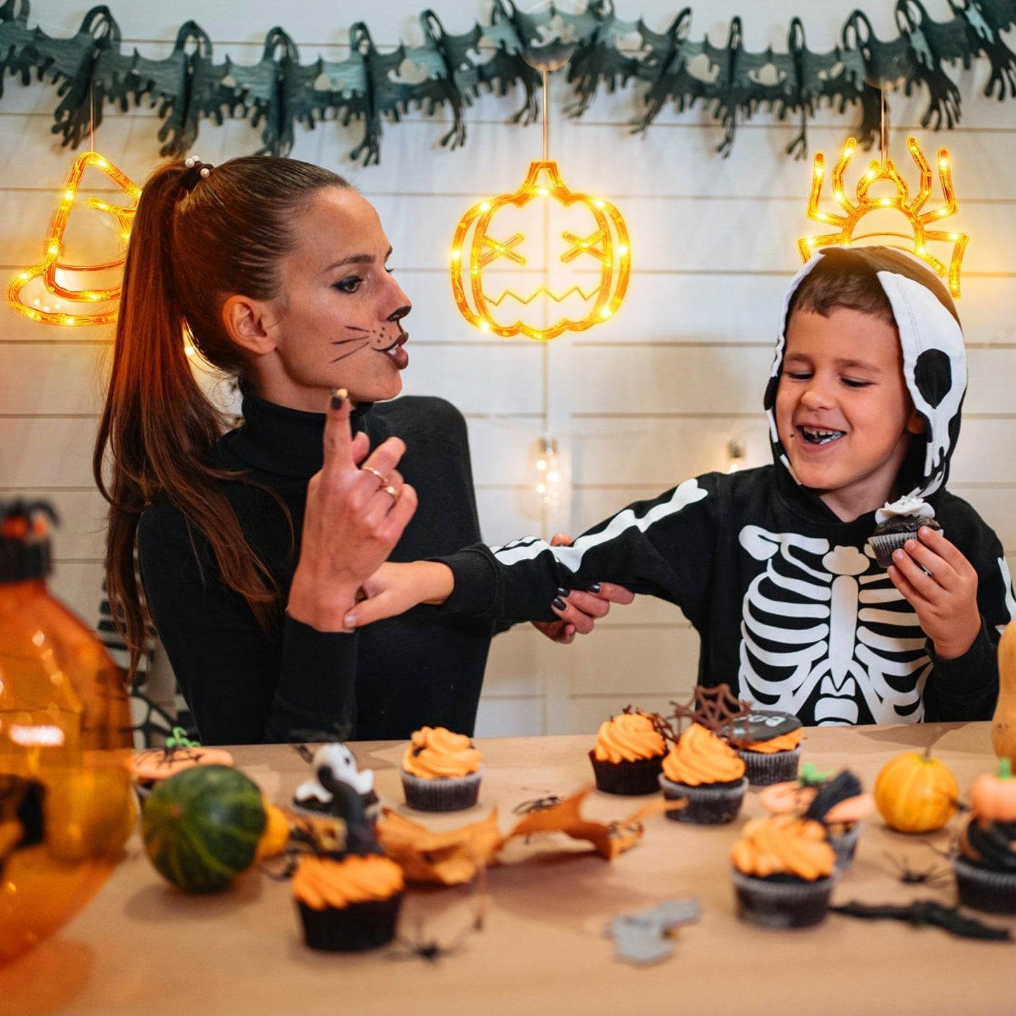 Set Of 3 Pack Halloween Window Light Spider Witch Hat Pumpkin With Orange Light Hanging Halloween Decoration Light With Suction Cup Hanging Holes - Velora