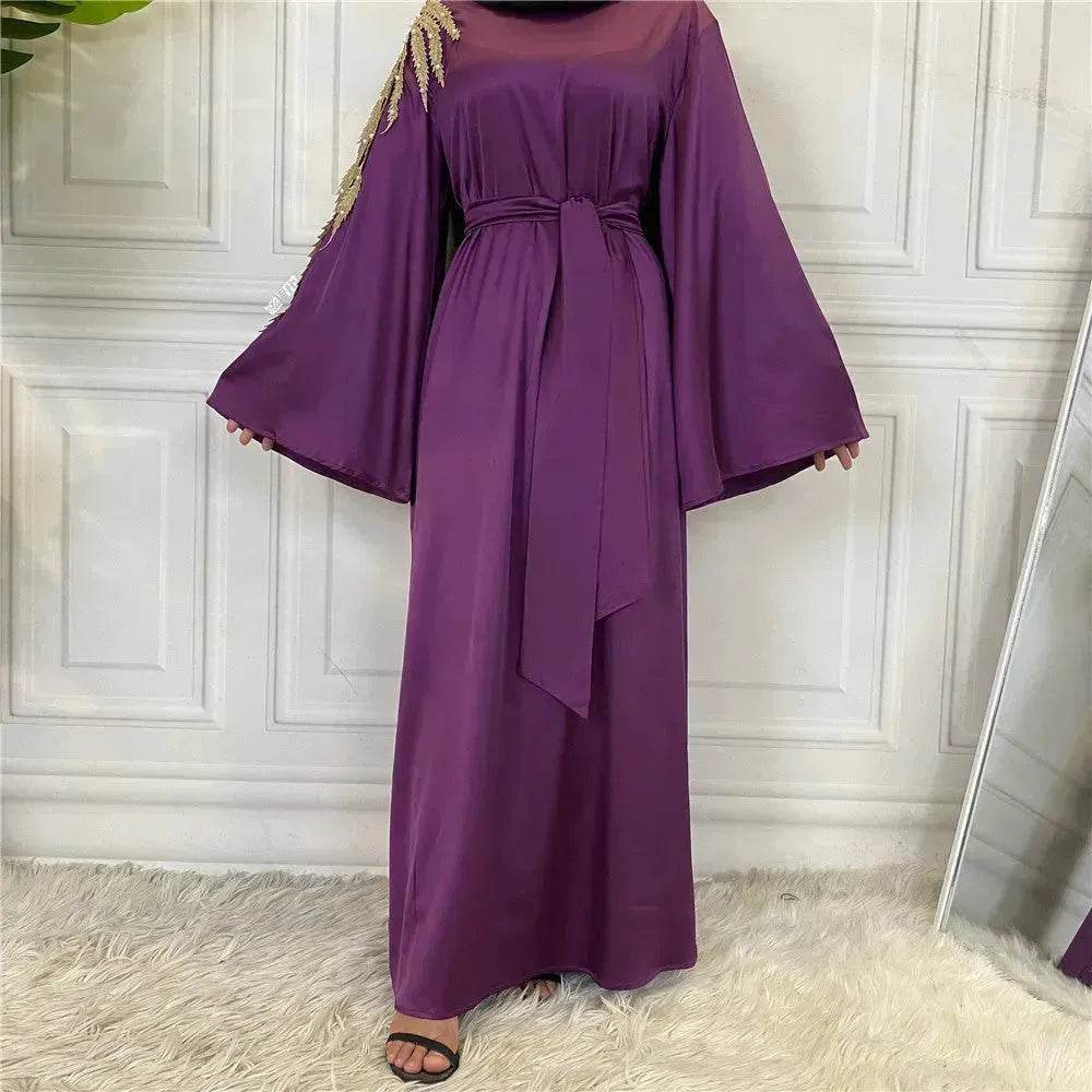 Fashion Embroidered Satin Abaya Dress Middle East Fancy Plain Dubai Abaya - Velora