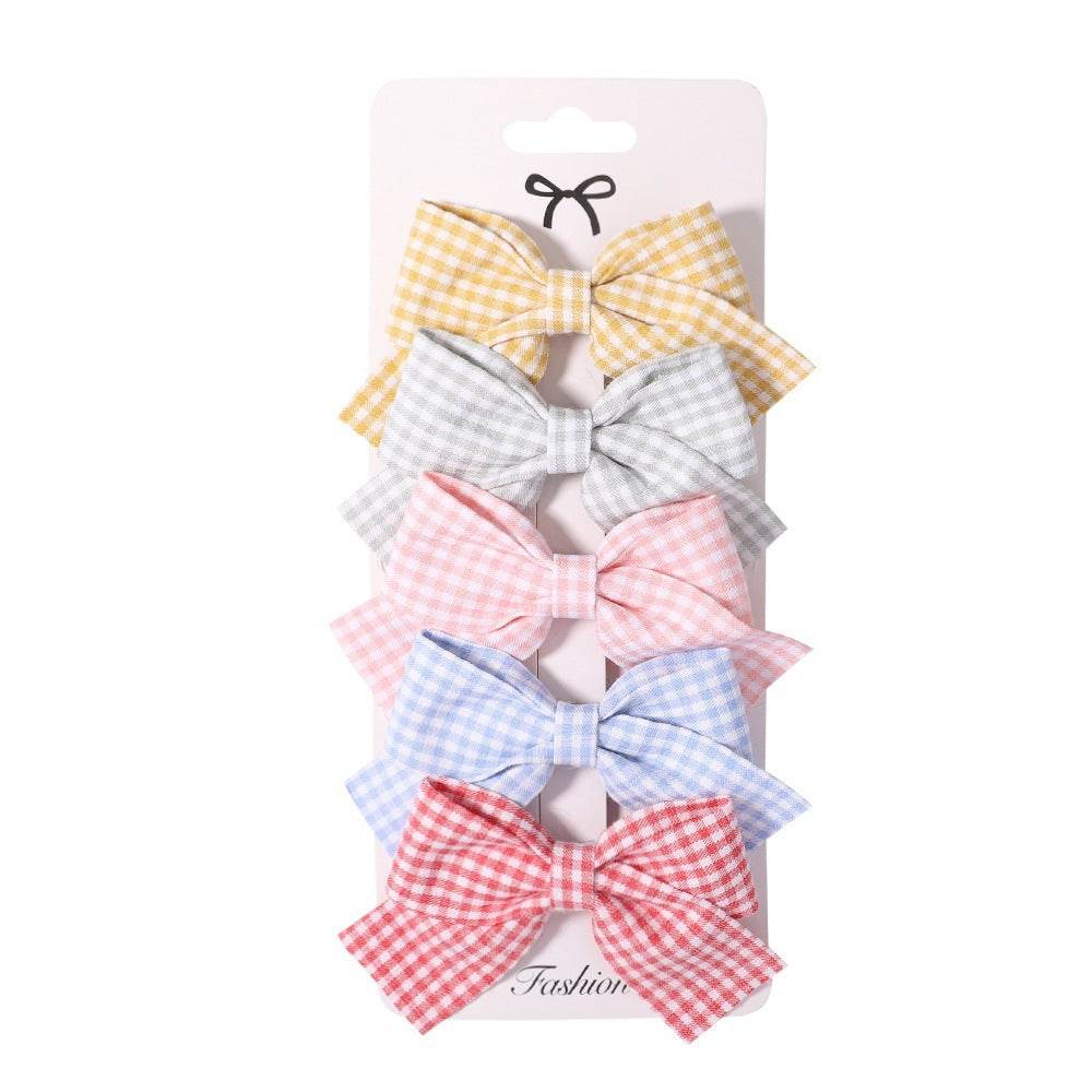 Fabric Plaid Bow Barrettes Floral Plaid A Pair Of Hairclips - Velora