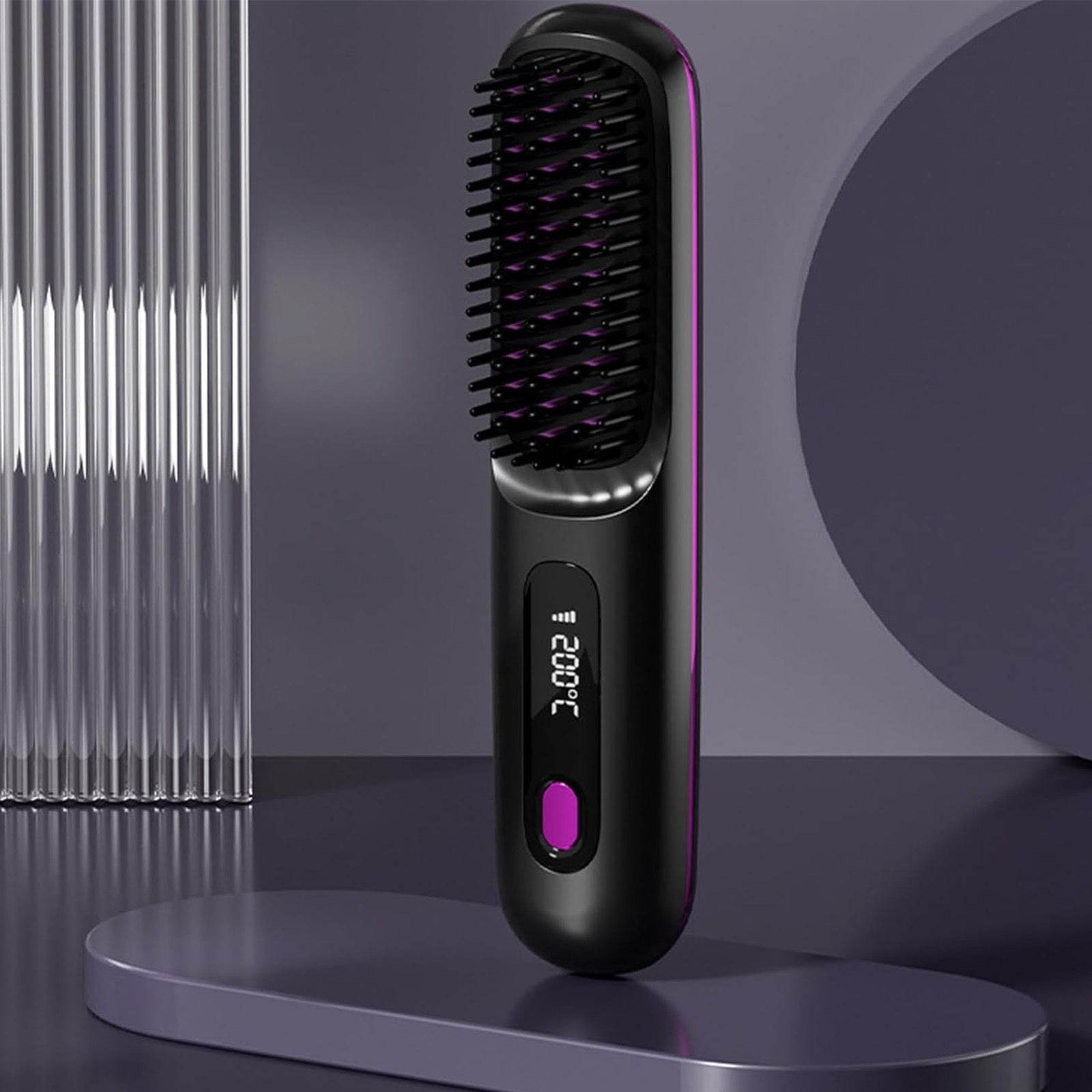S7 Portable Cordless Hair Straightening Brush With LED Display - Lightweight Mini Negative Ion Hot Brush, USB Rechargeable Women's Travel Essentials Gift, Scald Protection - Velora