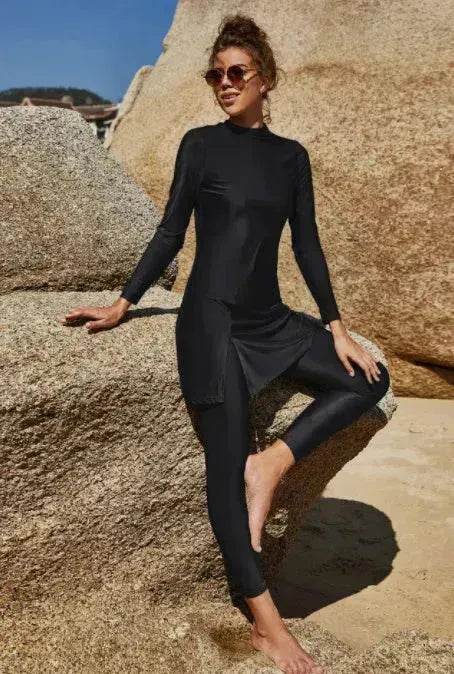 Pure Color Long-sleeved Trousers Fully Surrounded Conservative Beach Surfing Sunscreen ArabSwimsuit - Velora