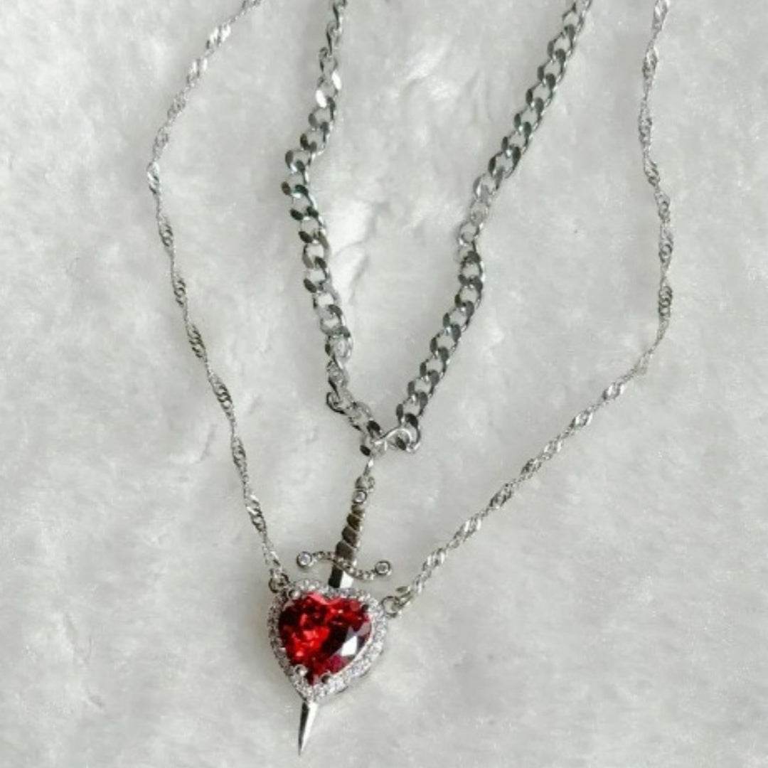 New Heart And Sword Necklace Set Gold Color Stainless Steel Crystal Couple Necklaces For Women Men Boyfriend Girlfriend Gifts - Velora