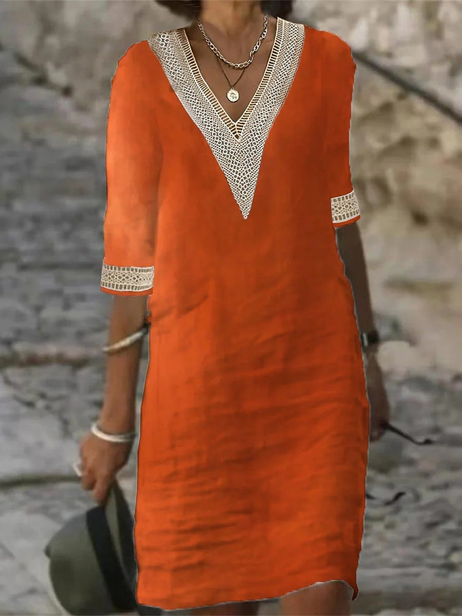 Autumn Chic Women's V-Neck Dress