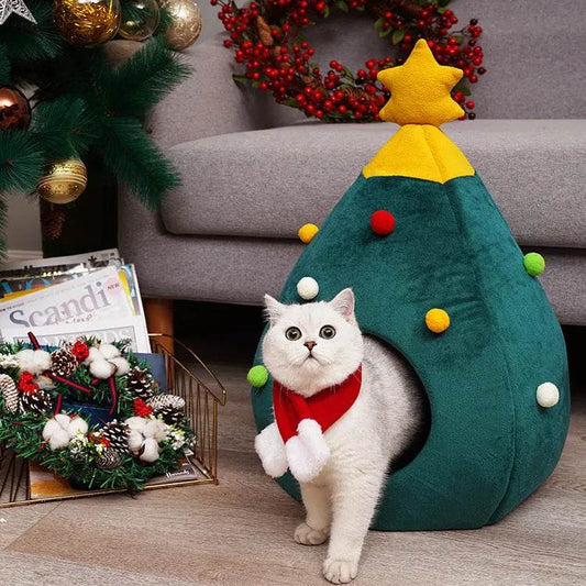 Pet Christmas Tree Cat Cat Bed Cat Mat Kennel Felt Litter Cat Supplies - Velora