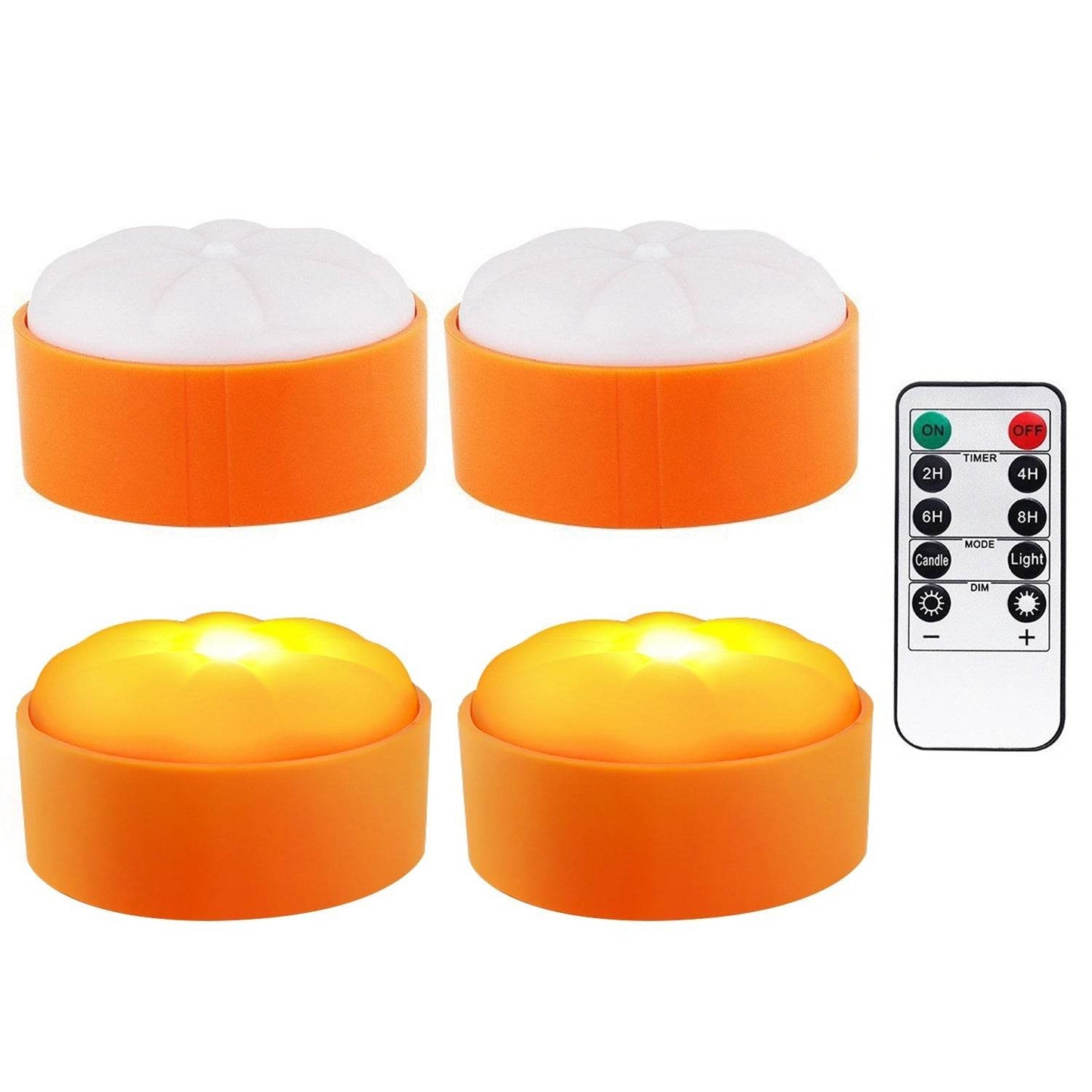 4 Pack Halloween LED Pumpkin Lights Battery Operated Halloween Decoration Lights With 2 Light Modes 4 Timer Setting Remorte Control For Party Pumpkin Decor - Velora