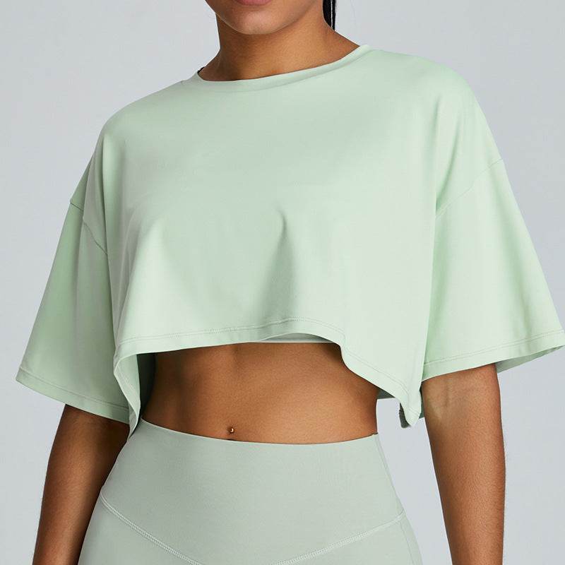 New Summer Breathable Quick-drying Yoga Loose Crop Workout Top Women's Loose Running Leisure All-matching Fitness Top - Velora