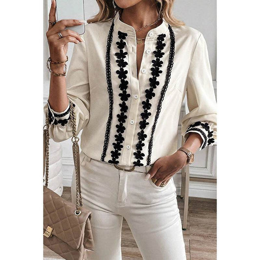 European And American Long sleeve button down Blouse shirt business office Work top for women