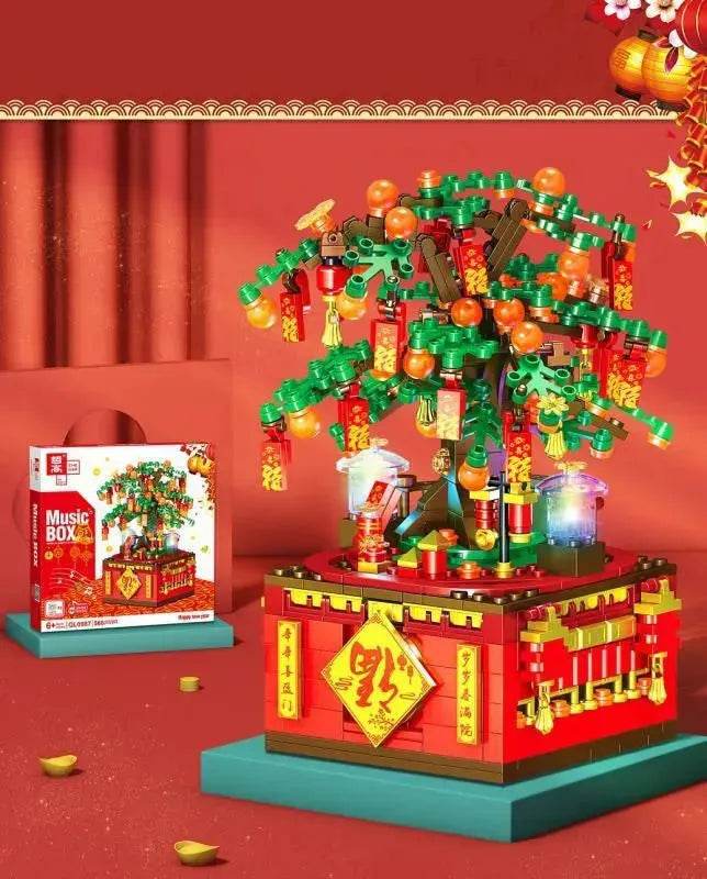 DIY Building Blocks Music Box Christmas Tree Model Desktop Decoration Ornaments Gift Box For Woman Kids Present New Year Gifts - Velora