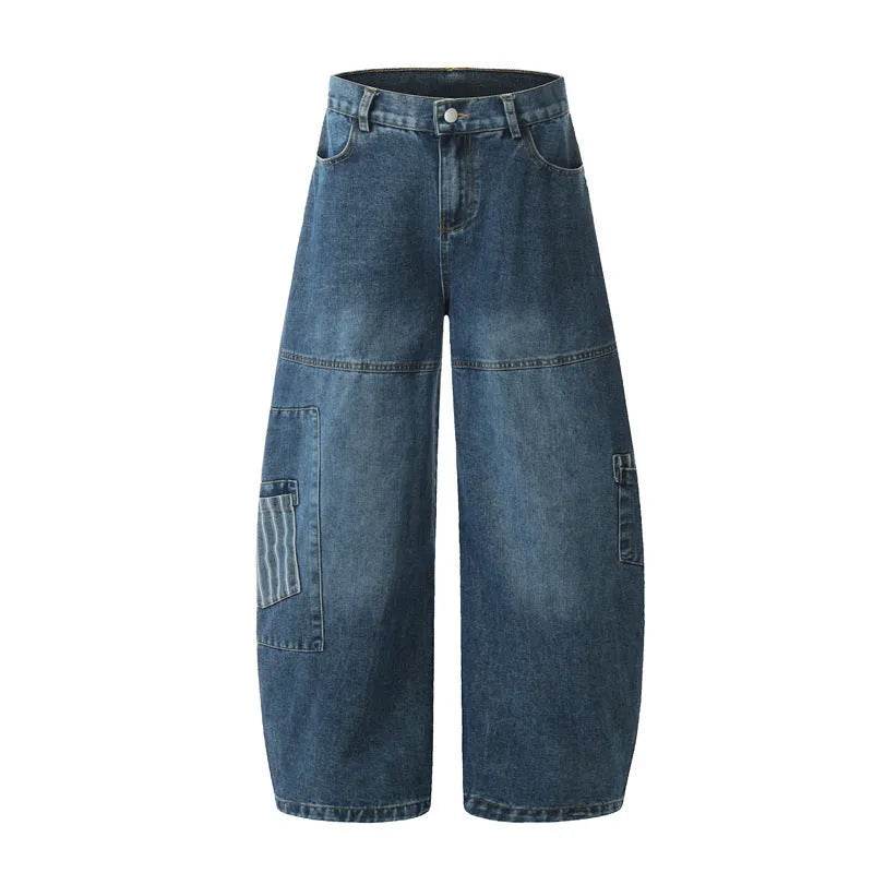 American Style Vintage Stripe Pocket Stitching Machete Baggy Jeans Pant For Men And Women - Velora