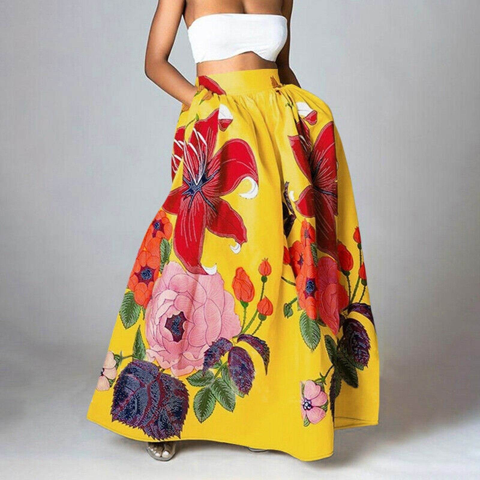 High Waist Maxi Prairie Floral Long Summer Skirt - Velora