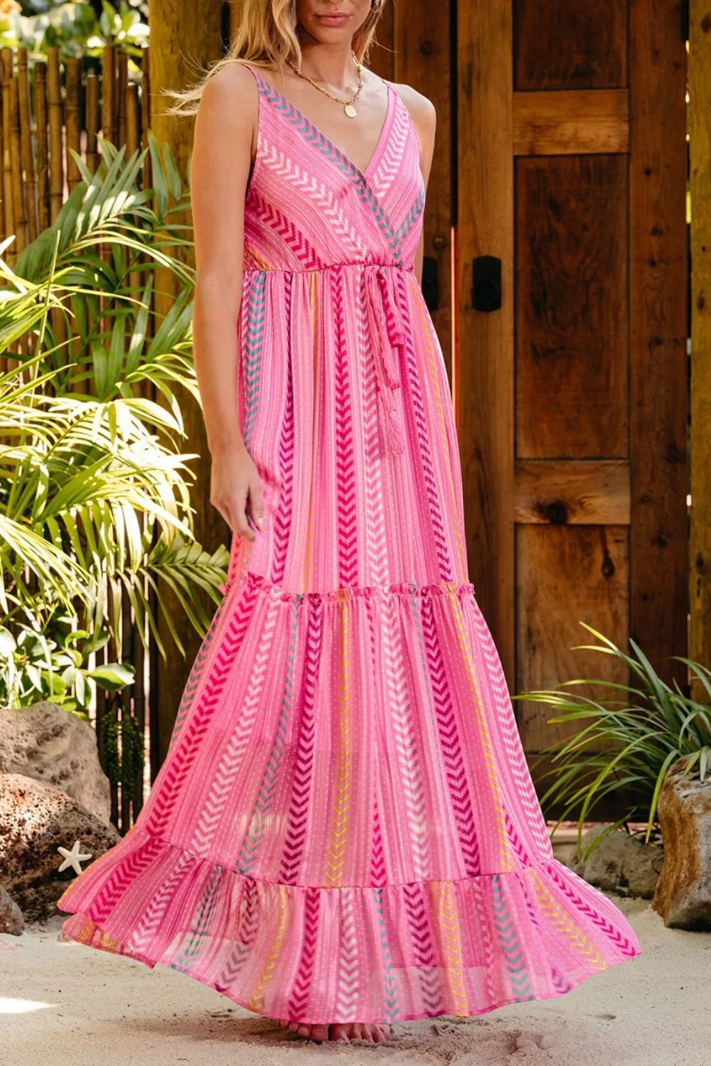 Printed Surplice Maxi Cami Dress - Velora