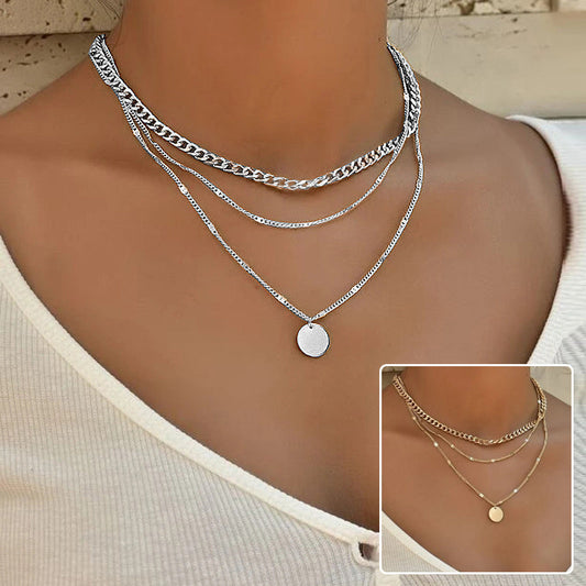 Women's Multilayer Necklace Ins Fashion Disc Pendant Clavicle Necklace Chains Personality Jewelry Velora