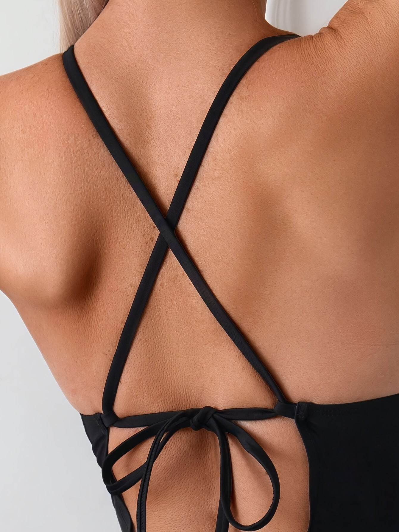 Elegant Women's Hollow Deep V neck One-piece Casual Swimsuit - Velora