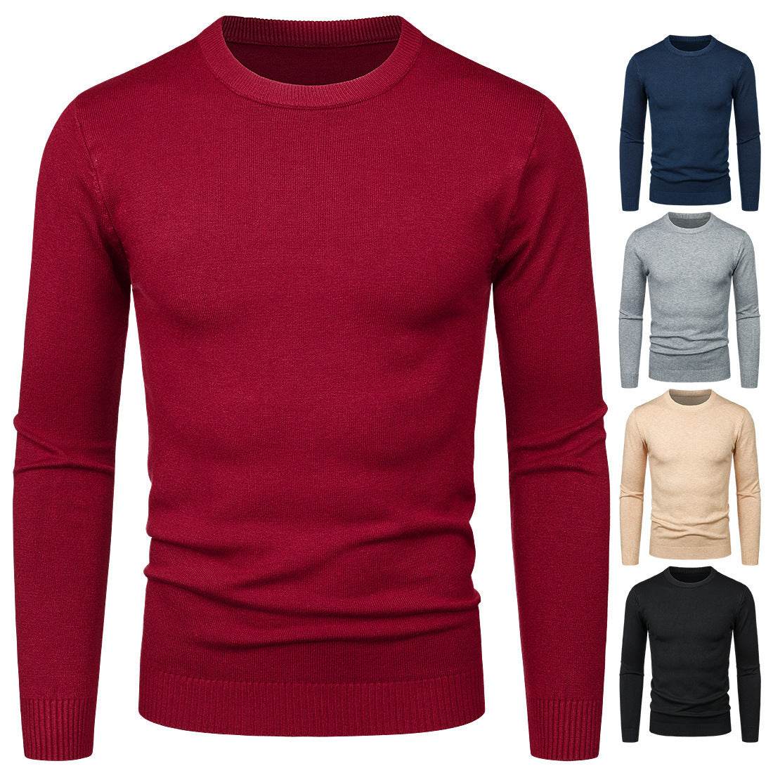 Men's Round Neck Sweater Solid Color Simple Free Size Long Sleeve Sweater - Velora