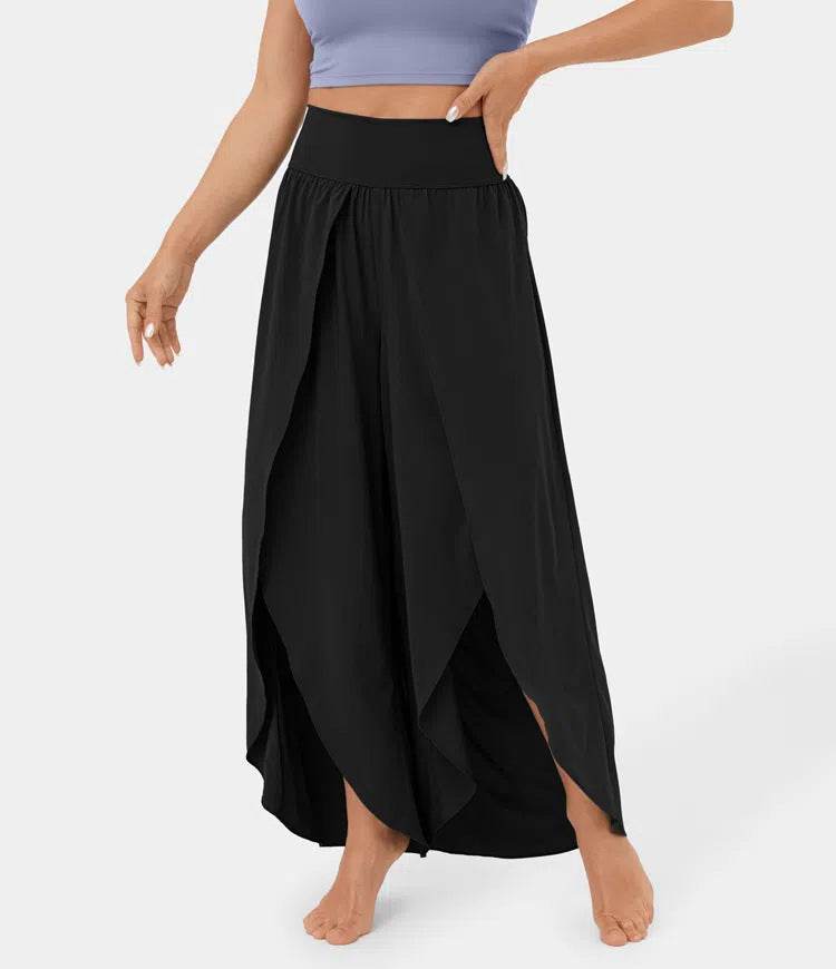 Loose Split Yoga Pants Summer Elastic High Waist Wide Leg Trousers Women's Fashion Versatile Clothing - Velora