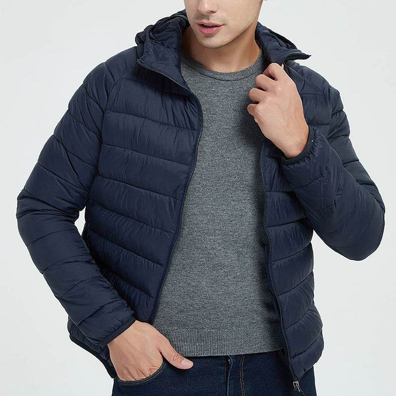 Men's Lightweight Hooded Coat Winter Warm Solid Color Zipper Jacket Fashion Portable Outerwear Top Clothing - Velora