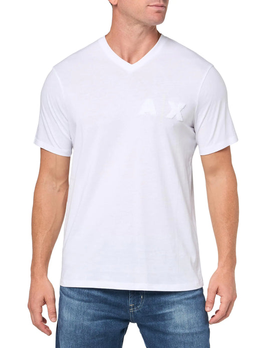 A | X ARMANI EXCHANGE Mens Regular Fit Cotton V Neck Sponge Logo Tee White