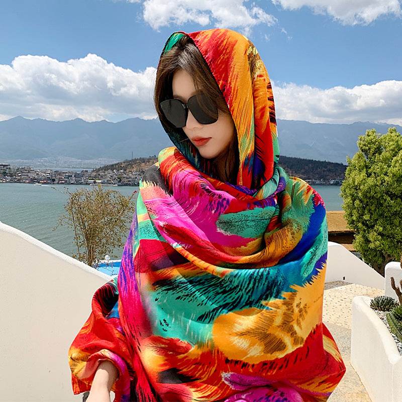 Ethnic Style Sun Protection Talma Tibet Desert Travel Thin Holiday Silk Scarf - Velora