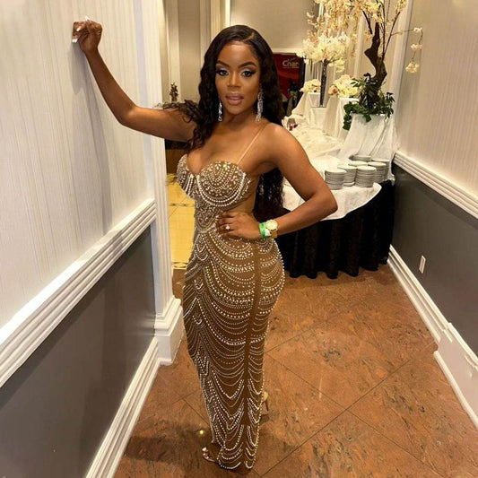 Sleeveless Beaded Long Party dress - Velora