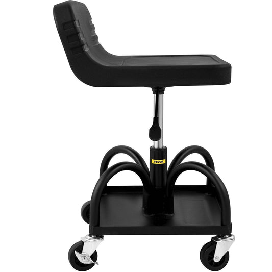 Rolling Garage Stool, 300LBS Capacity, Adjustable Height From 15.7 In To 20.5 In, Mechanic Seat With 360-degree Swivel Wheels And Tool Tray, For Workshop, Auto Repair Shop, Black - Velora
