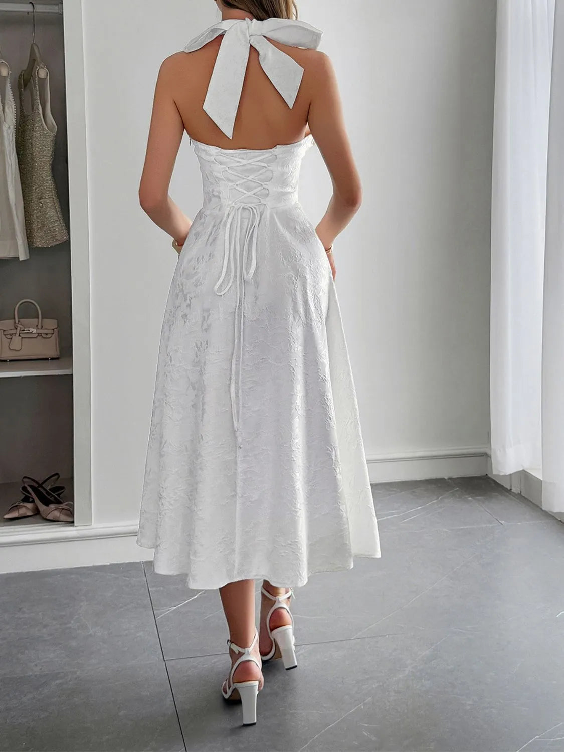 Halter Neck Midi Dress with Pockets - Velora